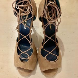 Saint Laurent suede lace up heel